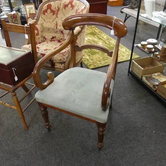REGENCY MAHOGANY SCROLL ARM CARVER CHAIR