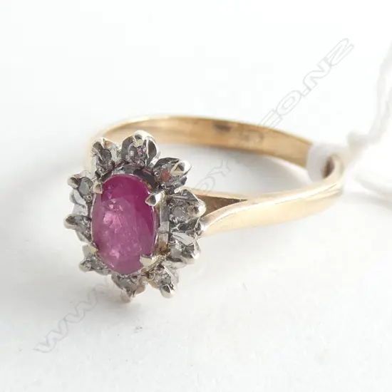 9CT GOLD RUBY AND DIAMOND RING