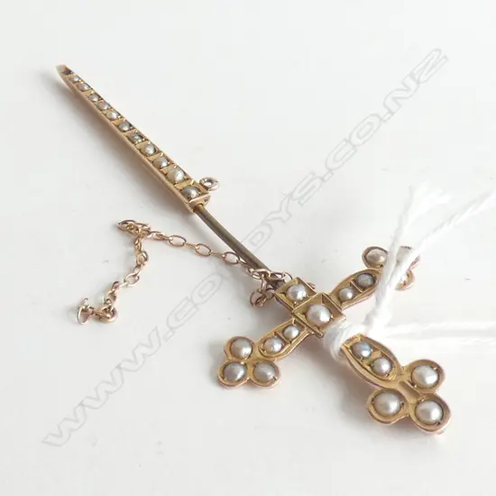 (19557) 9CT SEEDPEARL HAT PIN/BROOCH REMOVEABLE PIN