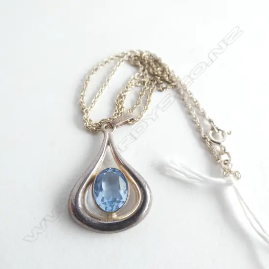 SILVER AND AQUAMARINE? PENDANT ON SILVER CHAIN