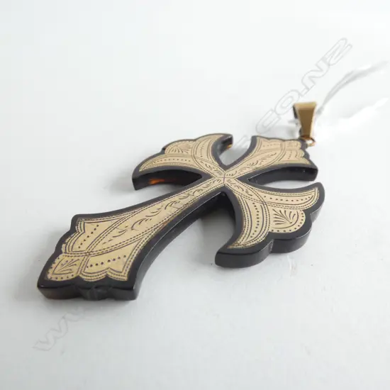 ANTIQUE TORTOISESHELL AND GOLD PIQUE  CROSS