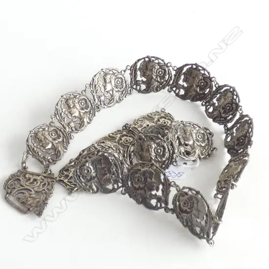 (19598) c1900 EPNS ART NOUVEAU MAIDEN HEAD BELT..