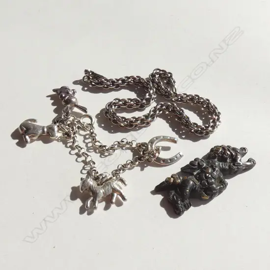 MIXED METAL MENUKI OF SHI SHI DOGS PLAYING + 2 SILVER BRACELETS