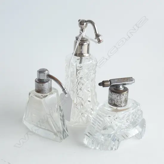 3 ART DECO CRYSTAL PERFUME BOTTLES H.130mm