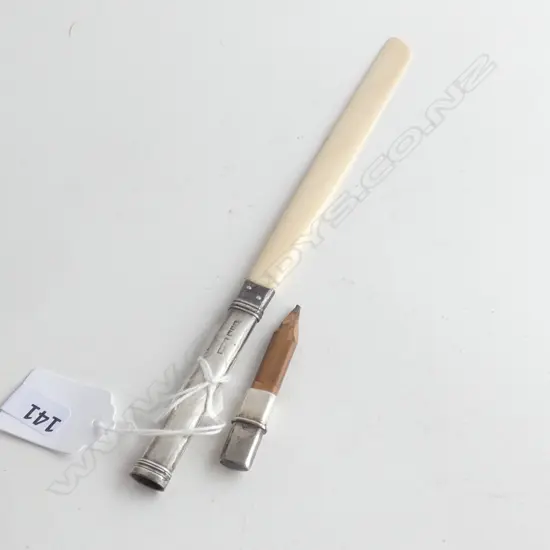 IVORY & STG SILVER LETTER OPENER WITH CONCEALED PENCIL L 255MM HALLMARK WORN