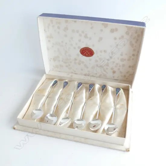 6 NZ STG SILVER & PAUA SHELL TEASPOONS, BOXED