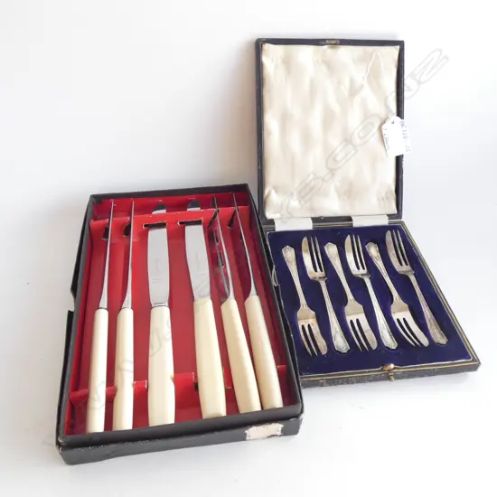 SET 6 VINERS FAUX BONE KNIVES & 6 PLATE DESSERT FORKS - BOTH IN BOXES