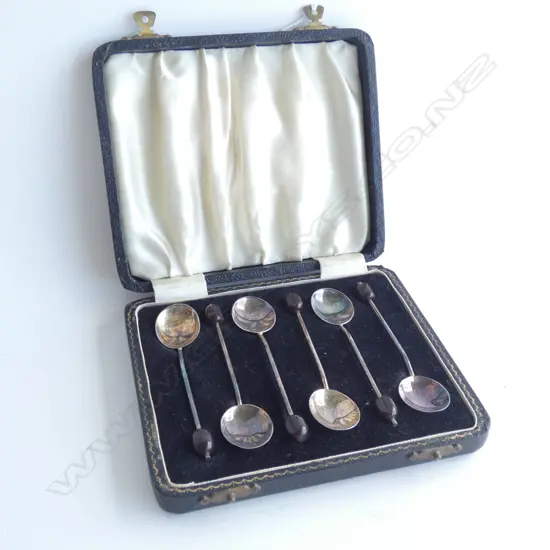 SET OF 6 STG SILVER COFFEE SPOONS, CASED B'HAM 1961