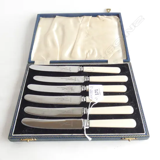 BOX SET OF 6 S/PLATED FRUIT KNIVES CASEIN HANDLES