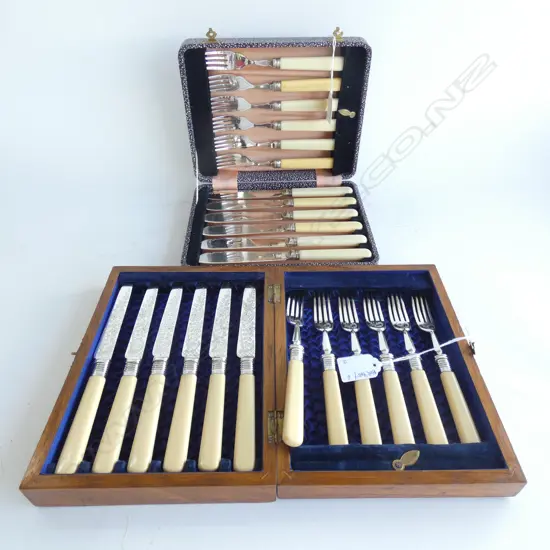 2 'BONE' HANDLED CASED FISH KNIFE SETS