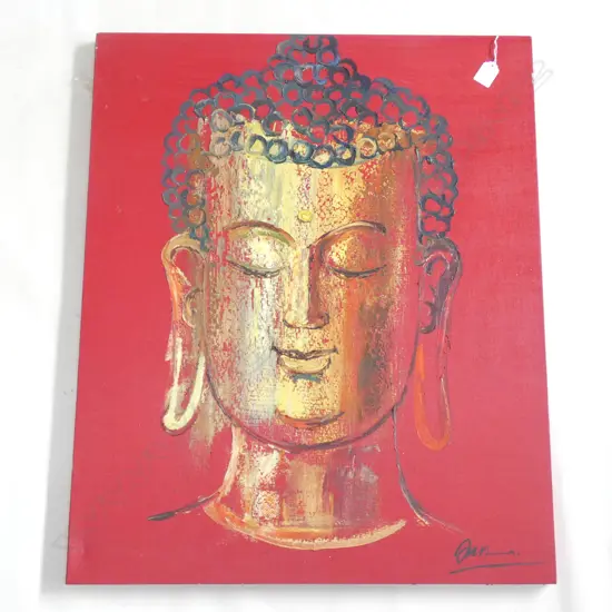 CHINESE ARTIST UNKNOWN OIL PAINTING HEAD OF BUDDHA