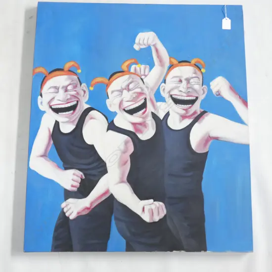AFTER YUE MINJUN OIL PAINTING 3 LAUGHING FIGURES