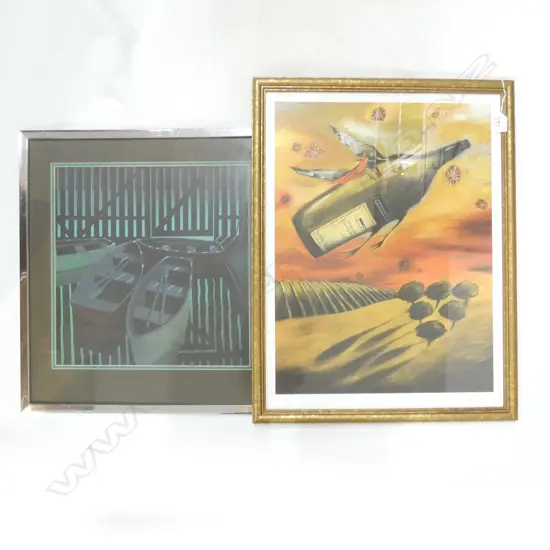 2 PRINTS; M. D. SMITHER BOATSHED 390x380mm + MORTON ESTATE WINE 23/100 SIGNED 550x410mm