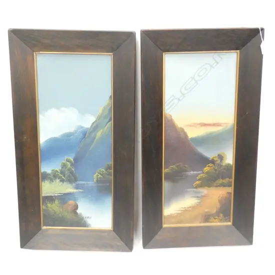 PAIR H. WAIN COLONIAL NZ LANDSCAPE OILS IN ORIG. OAK FRAMES 590x230mm