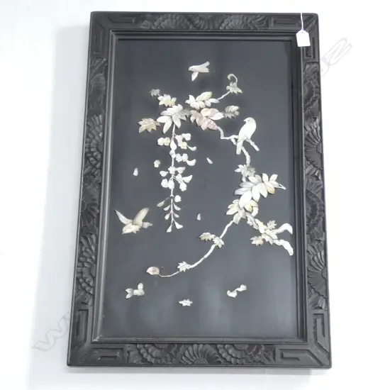 19THC JAPANESE BLACK LACQUER & MOP WALL PLAQUE