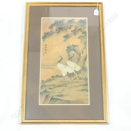 FRAMED ORIENTAL PRINT HERONS 470x245mm