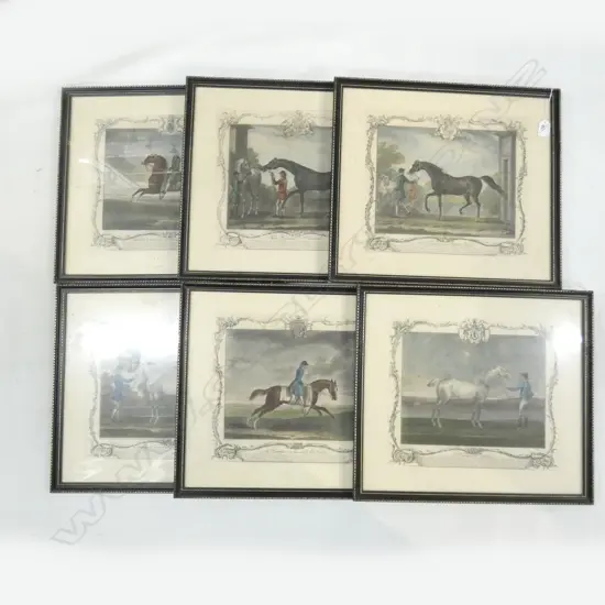 SIX HAND COLOURED HORSE RACING ENGRAVINGS...
