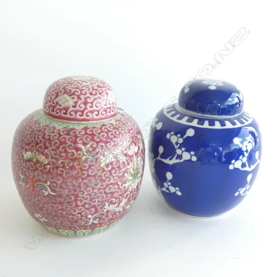2 GINGER JARS; FAMILLE ROSE & B/W