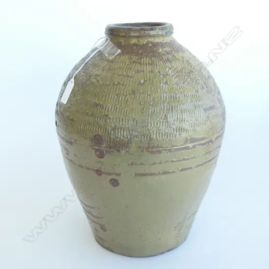 LARGE ASIAN ? GLAZED POTTERY STORAGE JAR. H.340mm