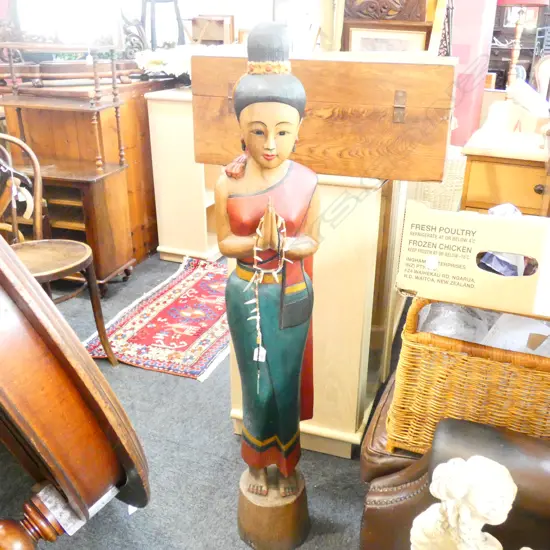 CARVED WOODEN THAI WOMAN H.1260mm