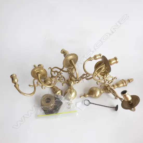 3 BRASS CANDLE WALL SCONCES; 2 X 3 ARM & 1 X 2 ARM...