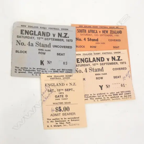 4 NZ RUGBY TICKETS; 1981 SPRINGBOKS TEST SA v NZ & 1973 ENGLAND v NZ