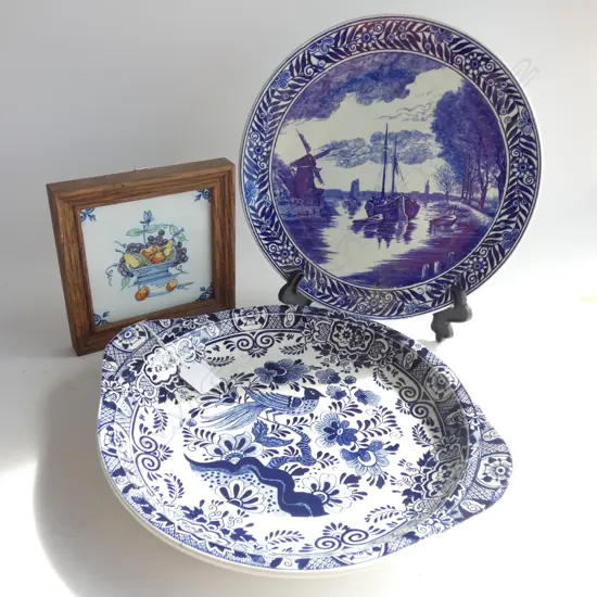 PR DELFT BLUE & WHITE PLATES (DIA 340MM) & FRAMED TILE 