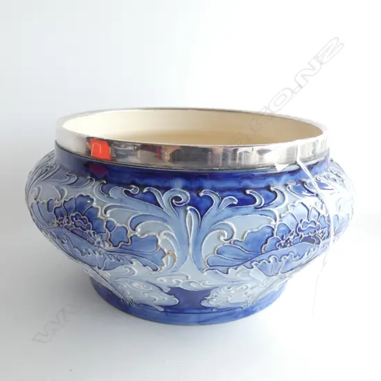 MOORCROFT MACINTYRE FLORIAN WARE 'CORNFLOWER' LARGE BOWL SIGNED W.M. SMALL CHIPS AT BASE 250mm dia