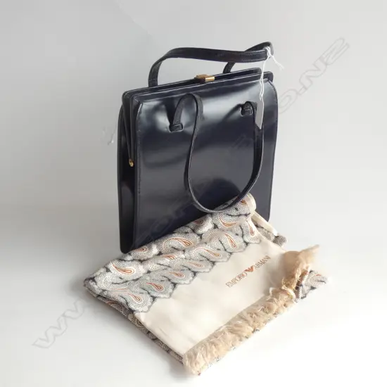 VINTAGE BLUE LEATHER PURSE & ARMANI SCARF 