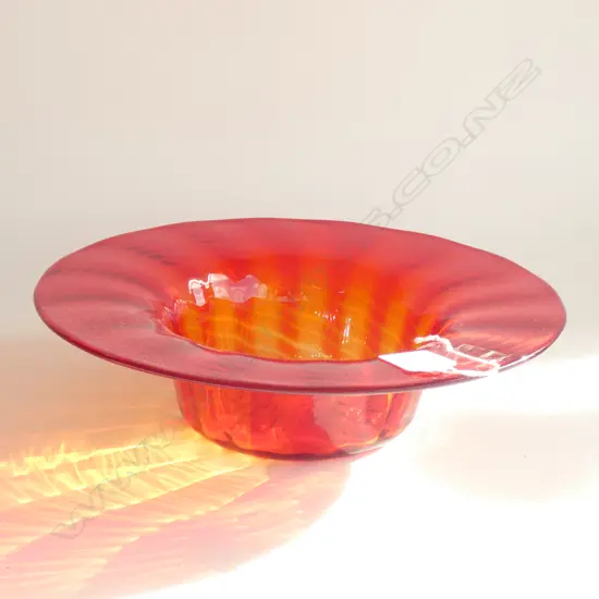 ITALIAN RUBY RED GLASS BOWL IN 'CARDINAL'S HAT' STYLE. Dia.270mm