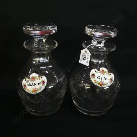 PR CRYSTAL DECANTERS 'BRANDY' & 'GIN' LABELS H.205mm