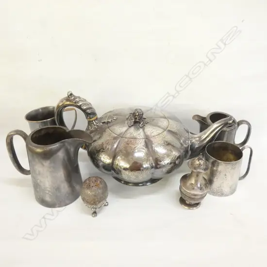 SM BOX LOT ASST SILVER PLATE INCL VICTORIAN TEAPOT