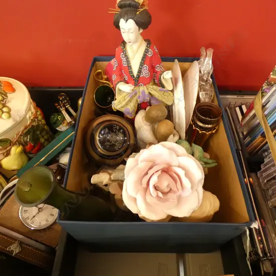 BOX  LOT ASST.; VENETIAN GLASS, CHINA, FIGURINES ETC