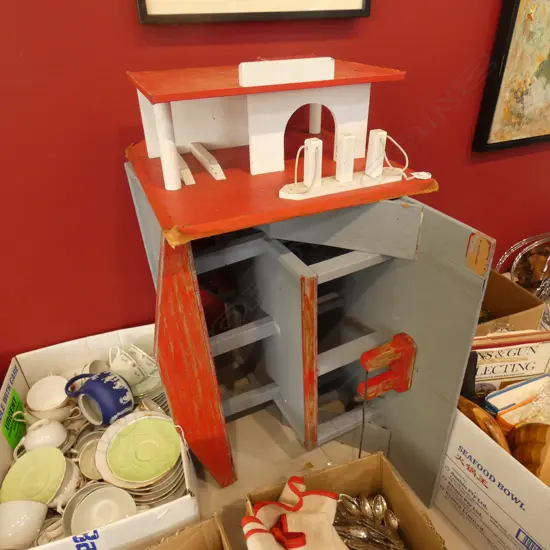 2 VINTAGE TOY CAR GARAGES LARGEST 600mm sq