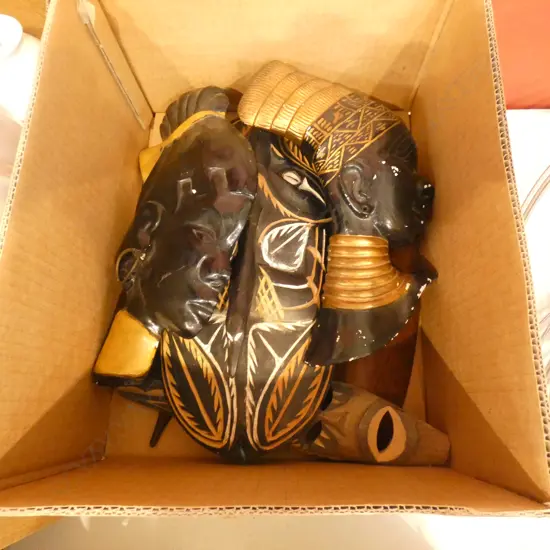 BOX OF CARVED & PLASTER HEADS