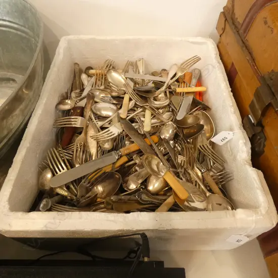 LGE BOX SILVER PLATE CUTLERY ETC