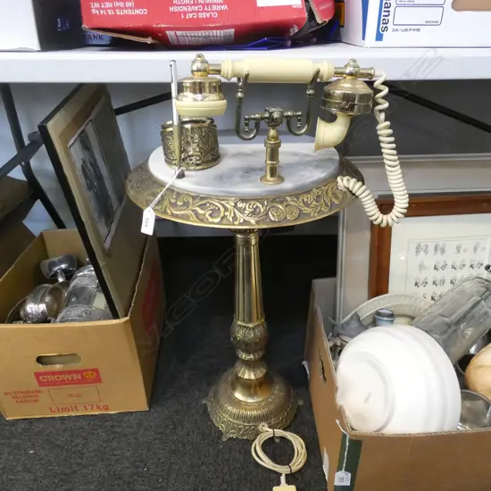 RETRO PHONE TABLE BRASS & ONYX H.730mm