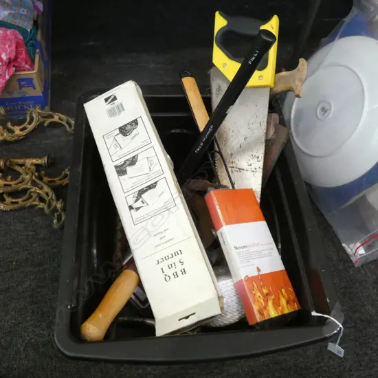 BOX LOT ASST. OLD TOOLS ETC