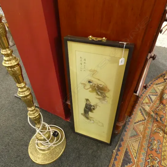 FRAMED CHINESE JADE FIGURES WITH CHINESE INSCRIPTION 320 X 800MM