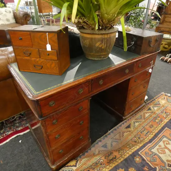 GREEN LEATHER TOPPED EDWARDIAN LADIES DESK 545 X 1225MM