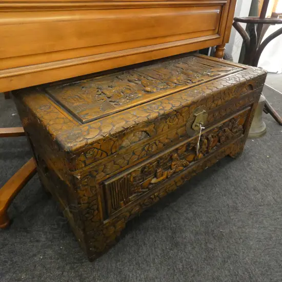 CARVED WOODEN CAMPHOR BOX