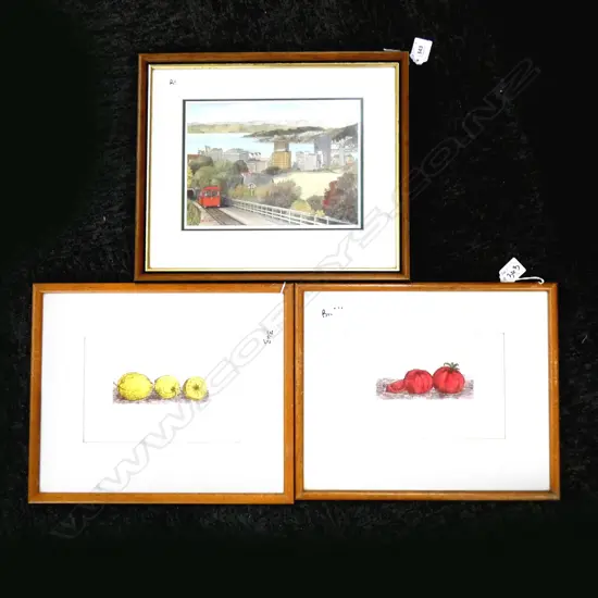 2 CYNTHIA TAYLOR PRINTS 'TOMATOES' 9/80 50x125mm & 'CUT LEMONS' + LEITCH WELLINGTON PRINT