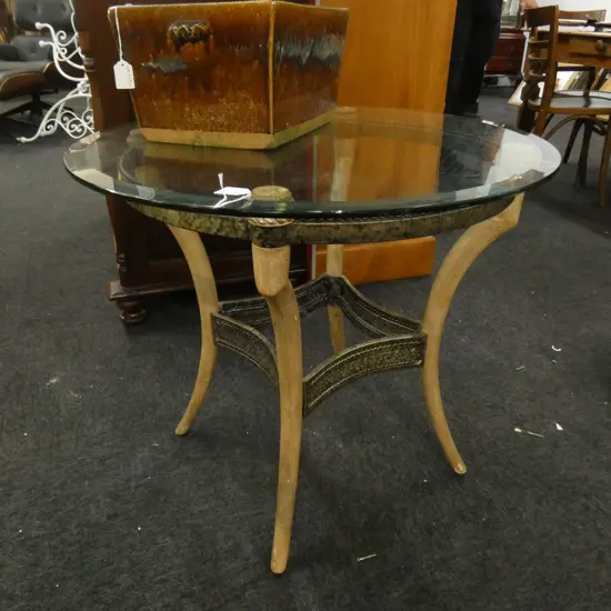 GLASS TOPPED SIDE TABLE 710mm dia