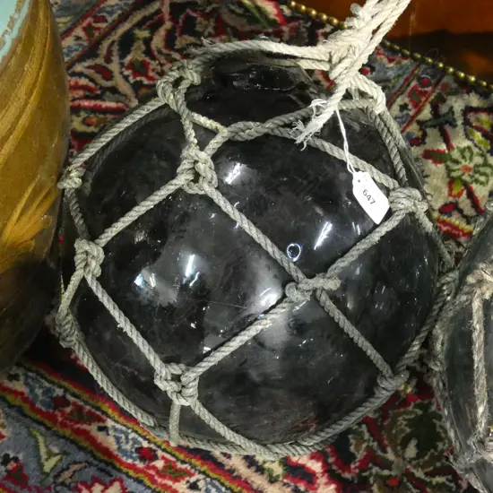 OLD GLASS LARGE FISHING FLOAT WITH NETTING Dia.320mm