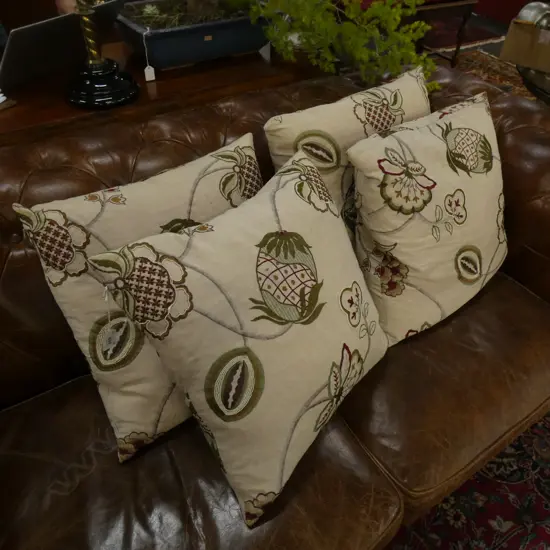 4 CREWEL WORK STYLE CUSHIONS FEATHER INNERS