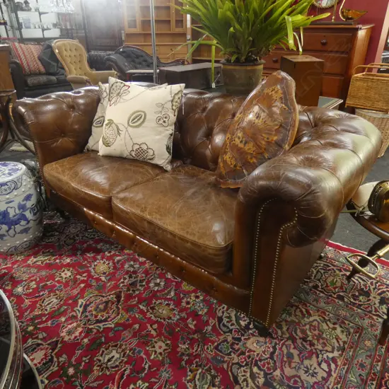 BROWN LEATHER CHESTERFIELD W.1820mm