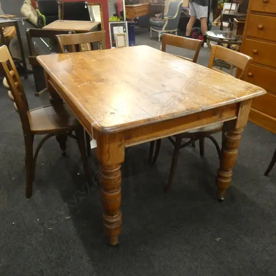 OLD PINE KITCHEN TABLE - ONE DRAWER TURNED LEGS (TOP IN NEED OF ATTENTION) 1200 X 860MM