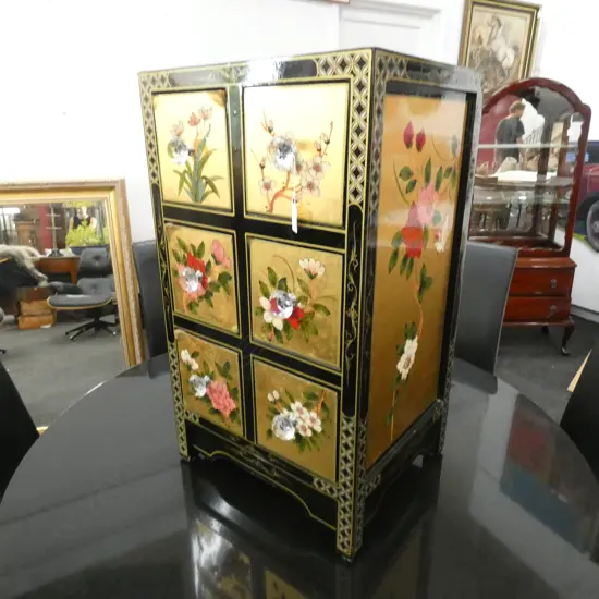 ORIENTAL LACQUER CHEST OF DRAWERS - GLASS HANDLES - 6 DRAWERS A/F  430 X 360 X 740MM