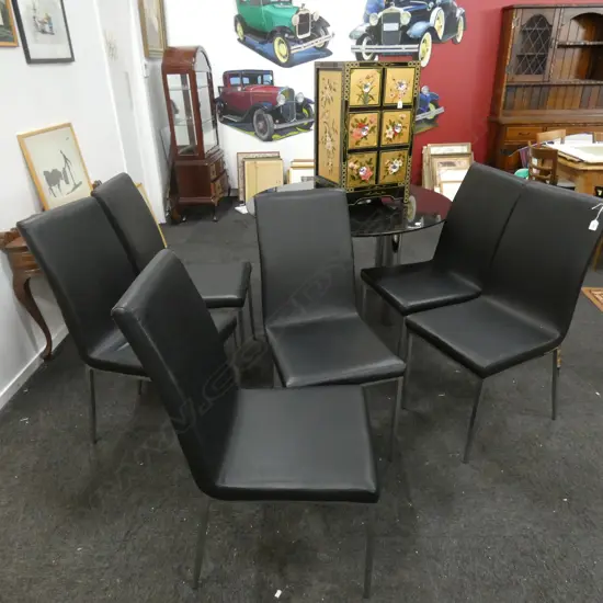 6 CONTEMPORARY LEATHER & CHROME DINING CHAIRS