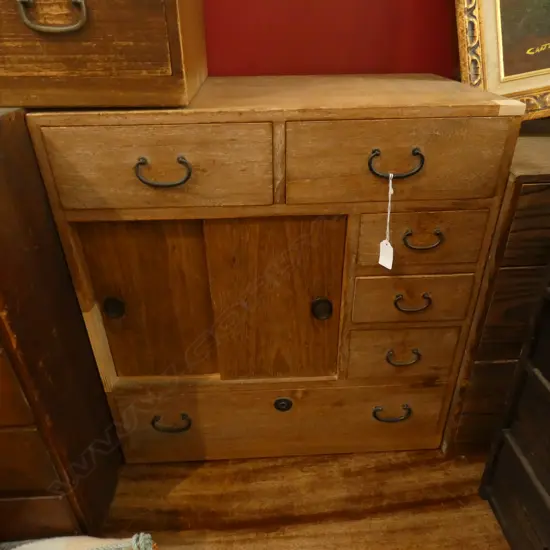 SM VINTAGE JAPANESE KO-DANSU CABINET - 6 DRAWERS & 2 SLIDING DOORS  450 X 310 X 580MM